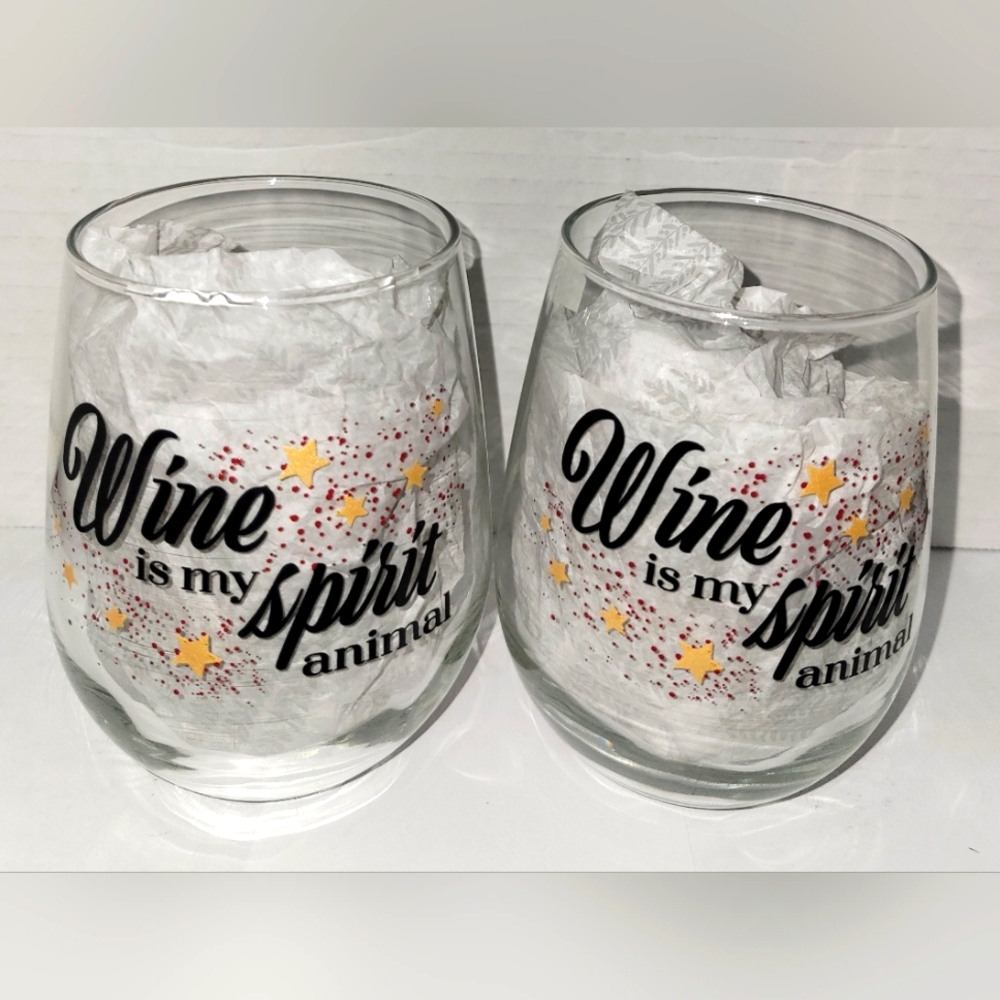 2 Piece Stemless Wine Glass Set (Wine  is my Spirit Animal)